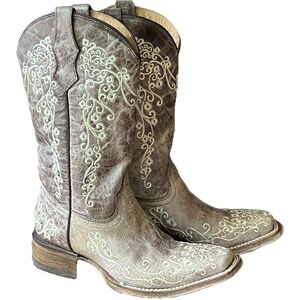 CORRAL Cowboy Boots BROWN DISTRESSED LEATHER Embroidered Lace LADIES/TEENS sz 4